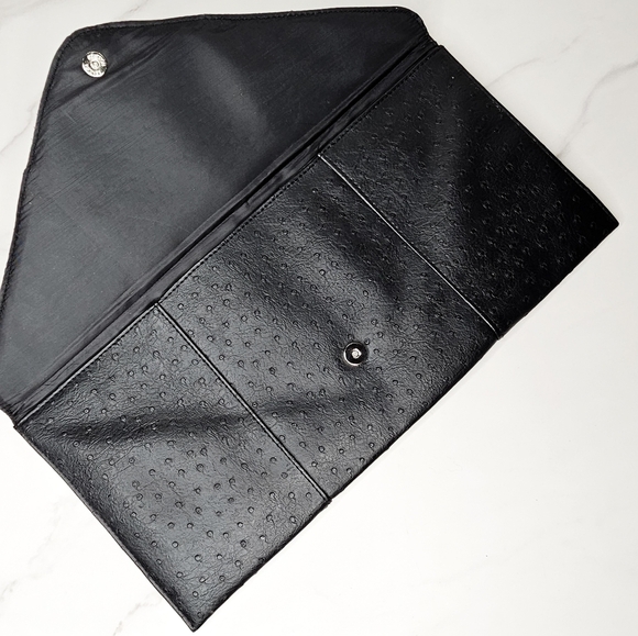 Orstrich Leather Black Envelope Clutch - Picture 2 of 5